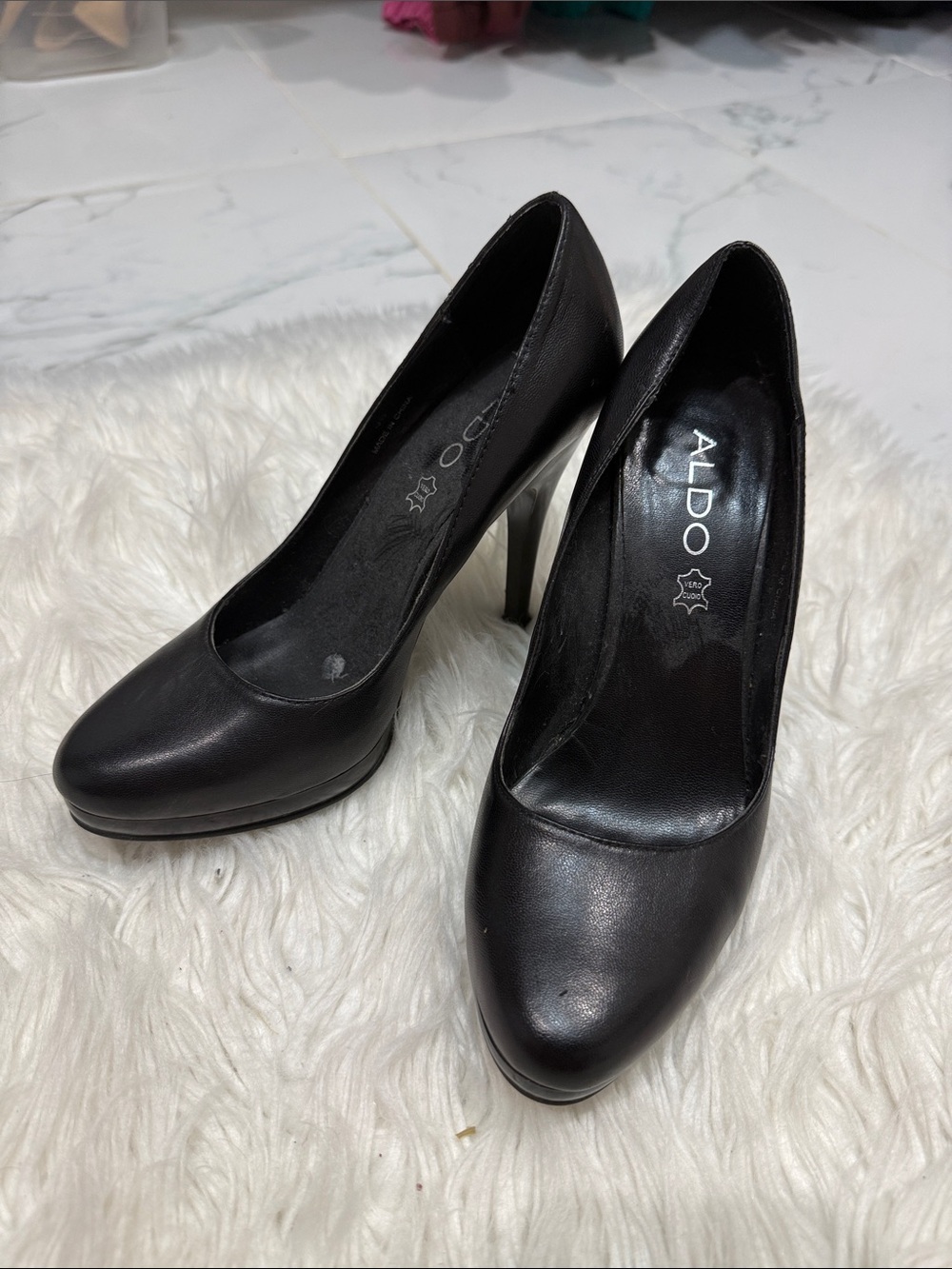 Aldo Black Leather Platform Stiletto Pumps